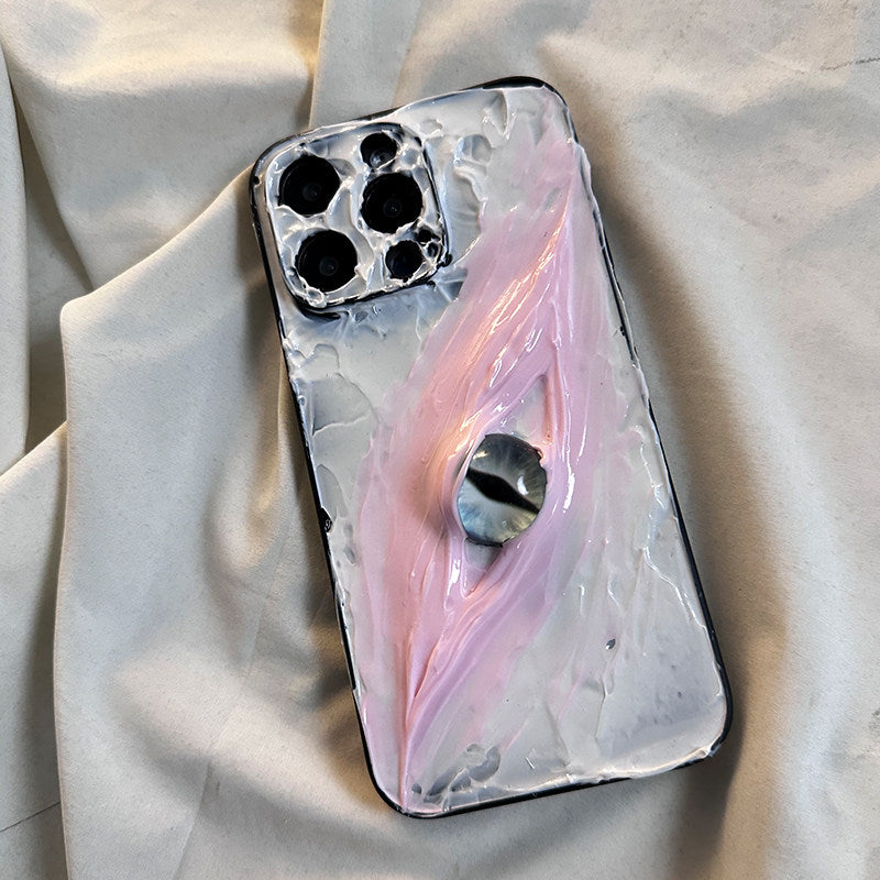 Niche Pink Under-Eye Bag Full Coverage Phone Case for iPhone 16 Pro, iPhone 15 Pro Max, Premium Feel, 14 Pro Handmade, 17 Pro Personality, 12 Creative, 11 Anti-Fall, 13 Protective Case, 11 Original