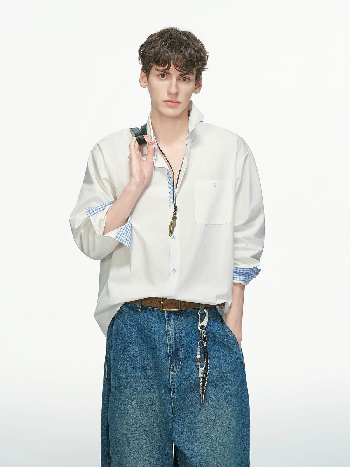 Gingham Cuff Contrast Oxford Shirt