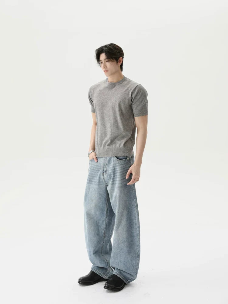 Retro Solid Knit Short-Sleeve T-Shirt
