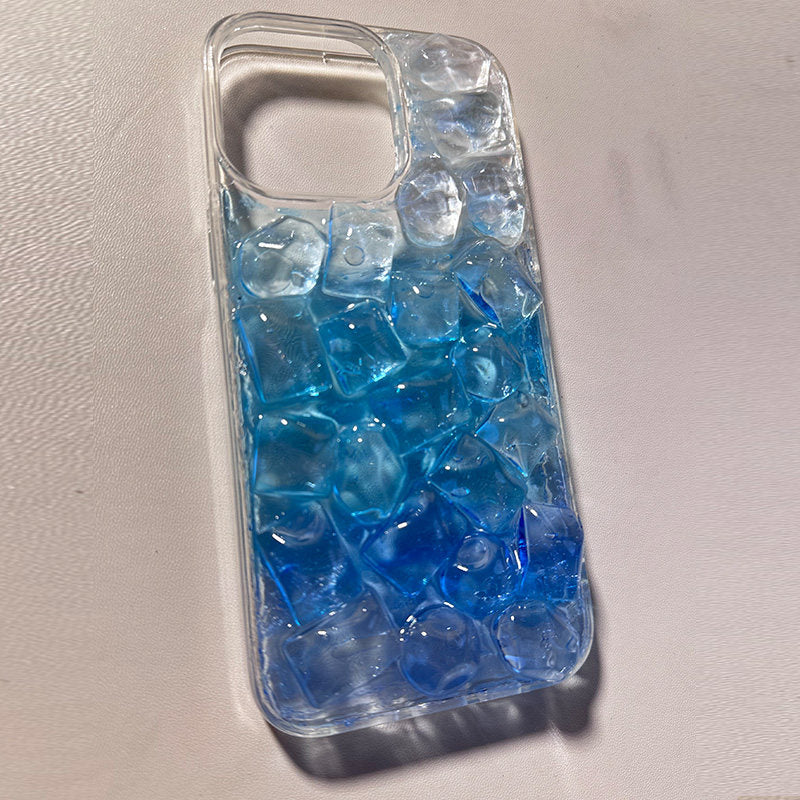 Minimalist Gradient Ice Cube Case for iPhone 15 Pro Max, iPhone 14 Pro Premium Feel, iPhone 17 Blue, 17 Pro Handmade Original, iPhone 16 Pro Lens Protection, iPhone 16 Protection, iPhone 13 Couple X Anti-fall 3D