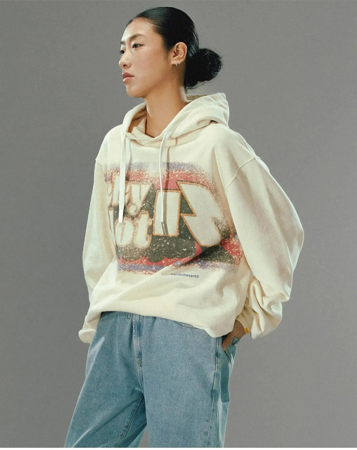Beige Printed Hoodie