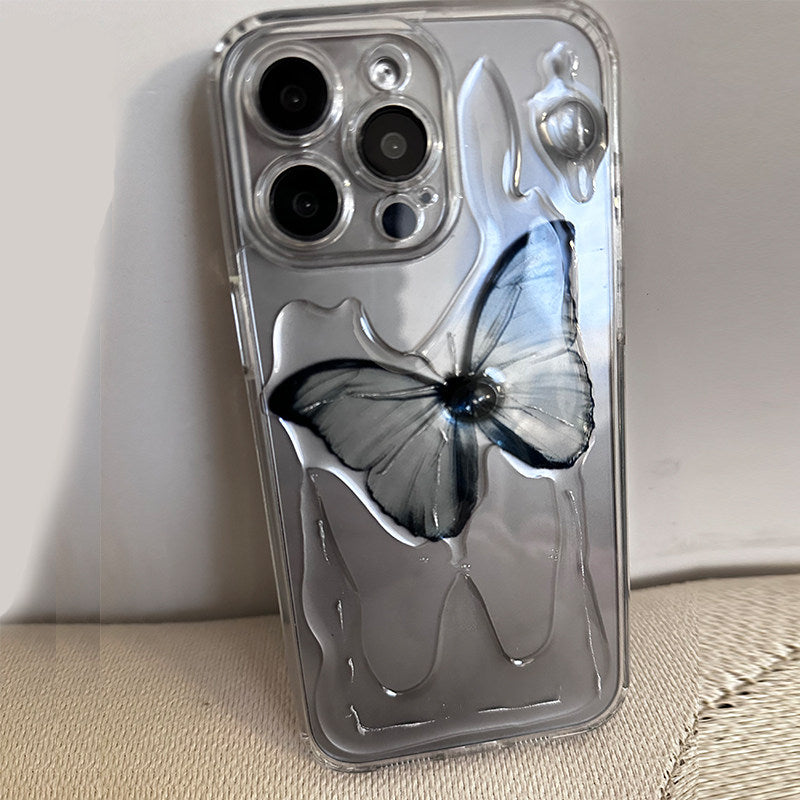 ins原创艺术黑蝴蝶适用苹果15手机壳iPhone14Promax高级感16Promax新款17Pro透明16Pro个性情侣11防摔保护壳x