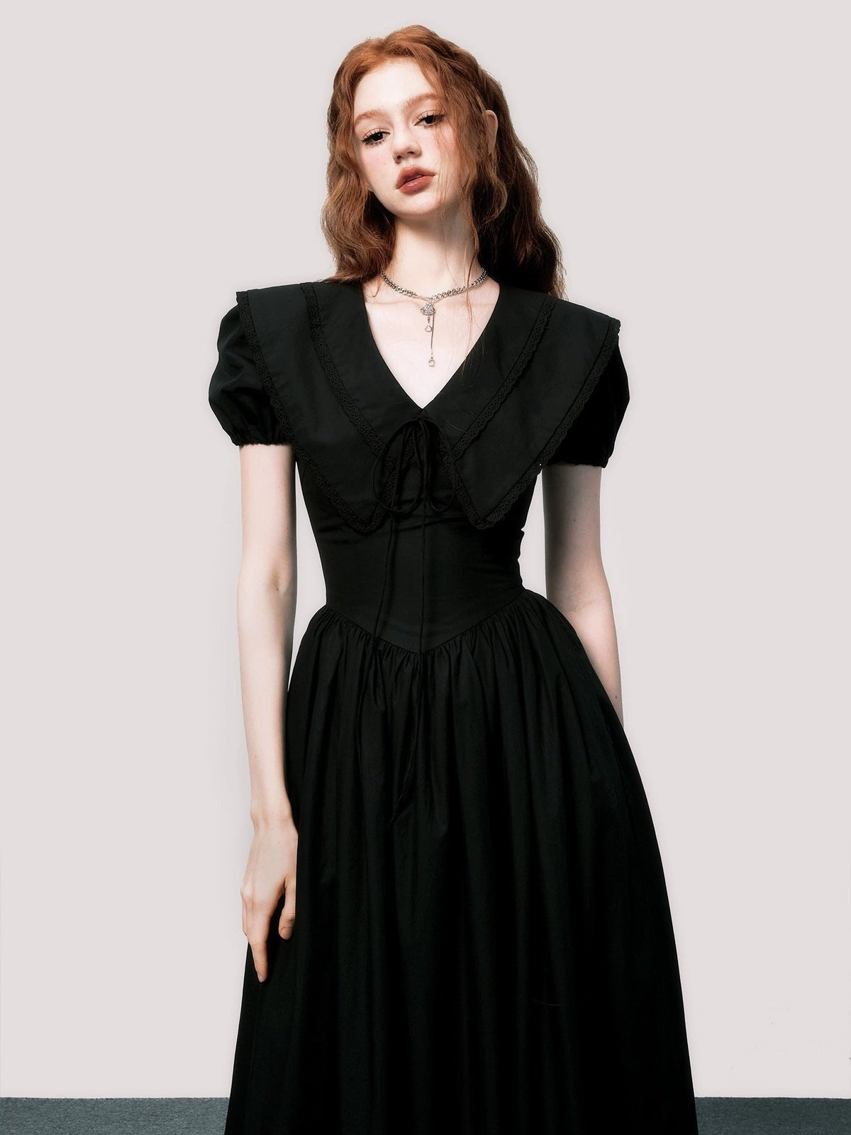 Elegant V-Neck Puff Sleeve Little Black Dress