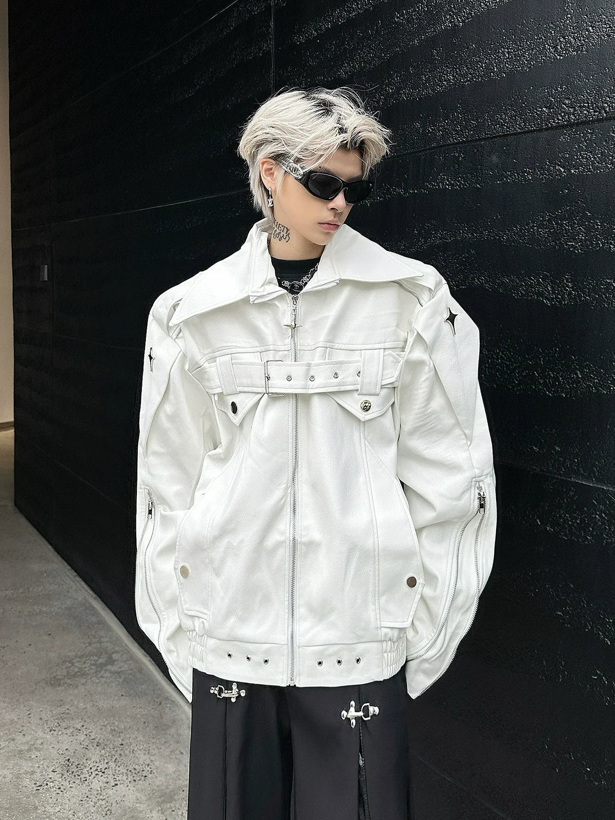 Oversized Star Patch Leather Jacket