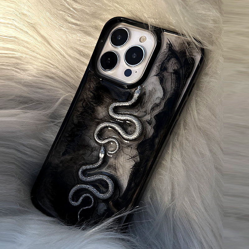 Year of the Snake 3D Gradient Silver Snake Phone Case for Apple 16 Pro, Simple Original iPhone 14 Pro Premium Feel, 17 Pro Max New Model, 17 Pro Couple, 13 Drop Protection, 12 Hard Case