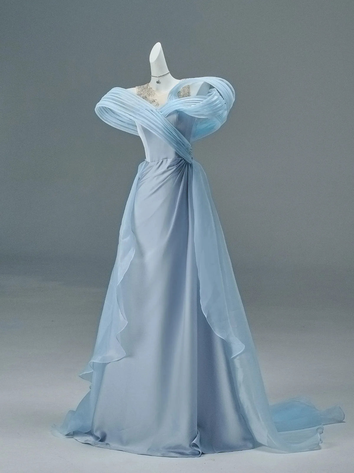 Luye Whisper Draped Off-Shoulder Silk Chiffon Couture Gown