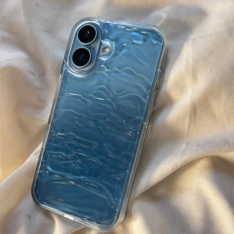 Dark Teal Water Ripple Texture Phone Case for iPhone 16 Pro, iPhone 15 Pro Max, Premium Feel 14 Pro Max, New 16 Pro Transparent Niche, 11 Couple Hard Case, 12 Anti-fall, 17 3D