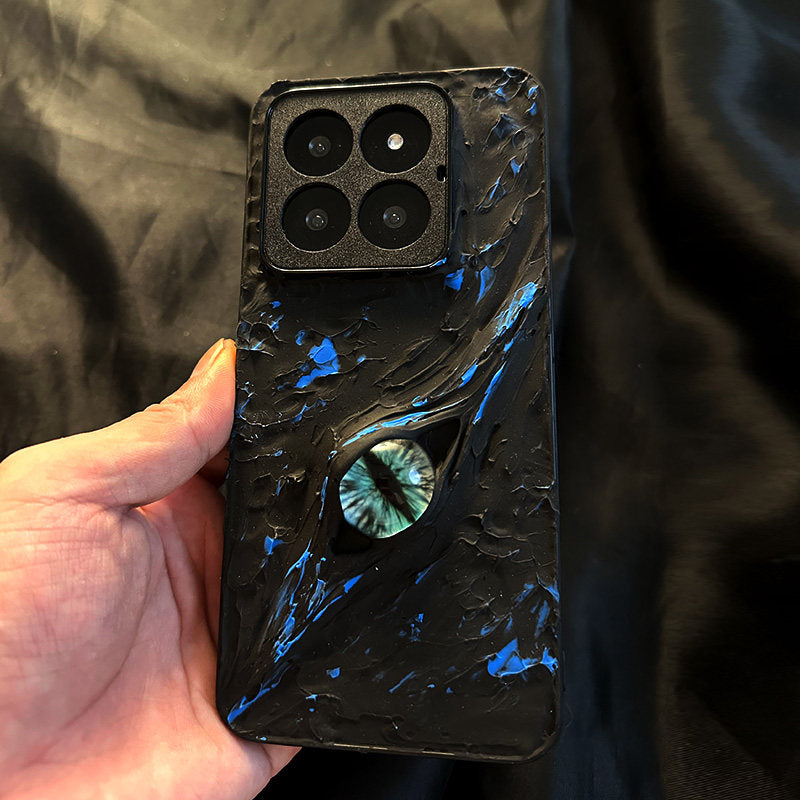 3D Blue Flame Eye Phone Case for Xiaomi 15, 15 Pro, Black Base, New 15, Xiaomi 15 Pro Premium Feel, 15 Contrast Color, 15 Pro Couple/Influencer Style, 15 Hard Case, 15 Pro Protective Cover, Simple