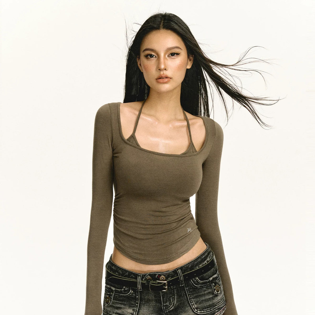Double Strap Scoop Neck Fitted Top