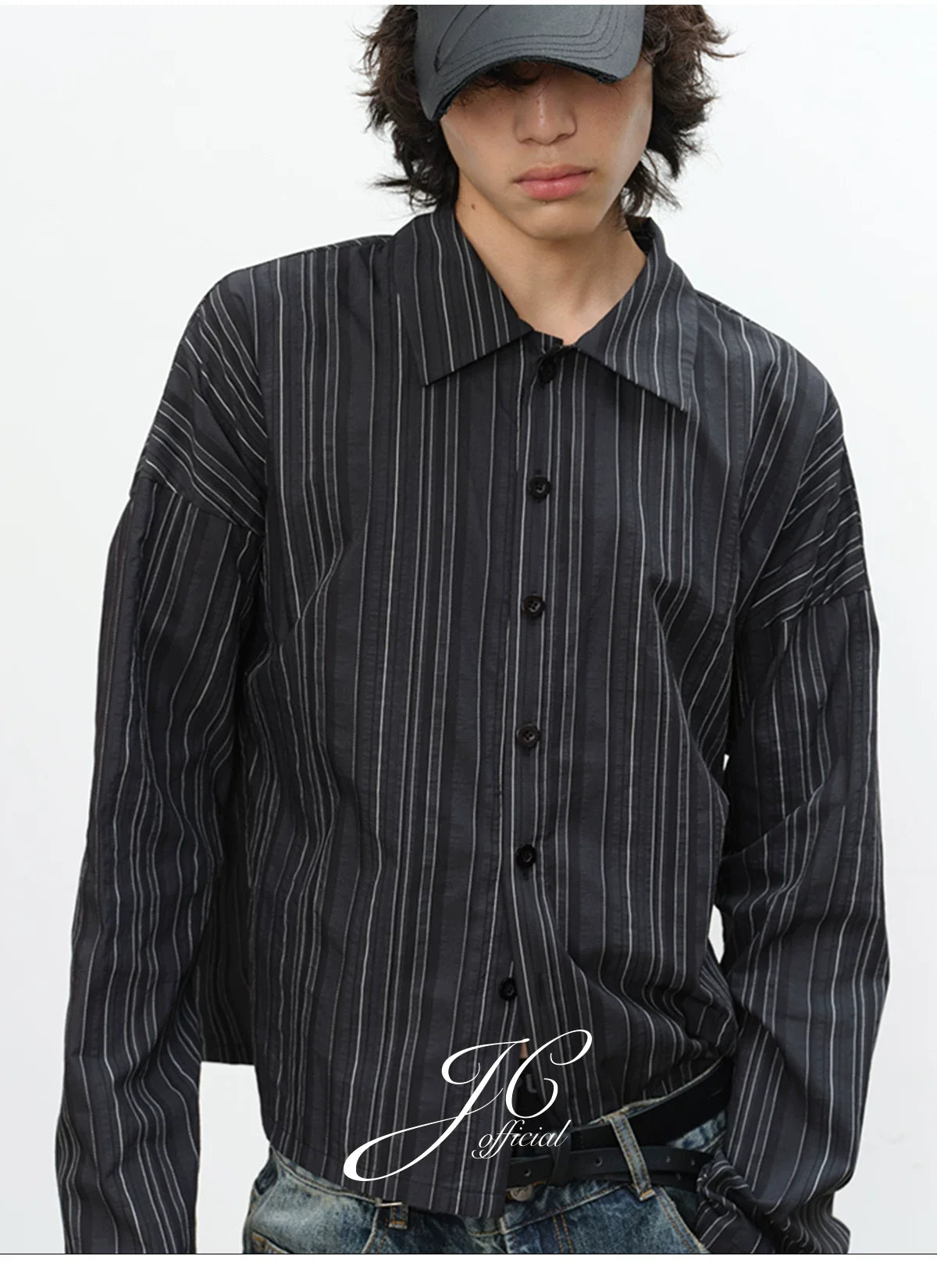 Textured Vertical-Stripe Button Shirt