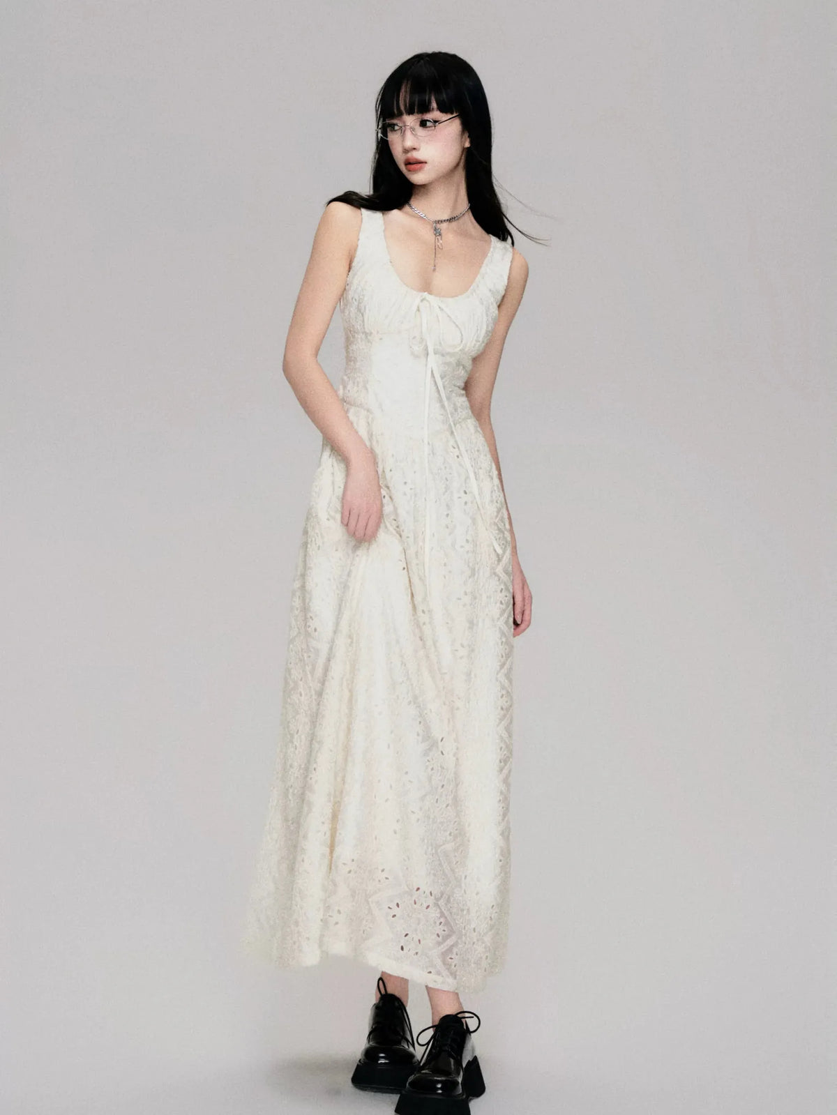 Cutout French Sleeveless Maxi Dress