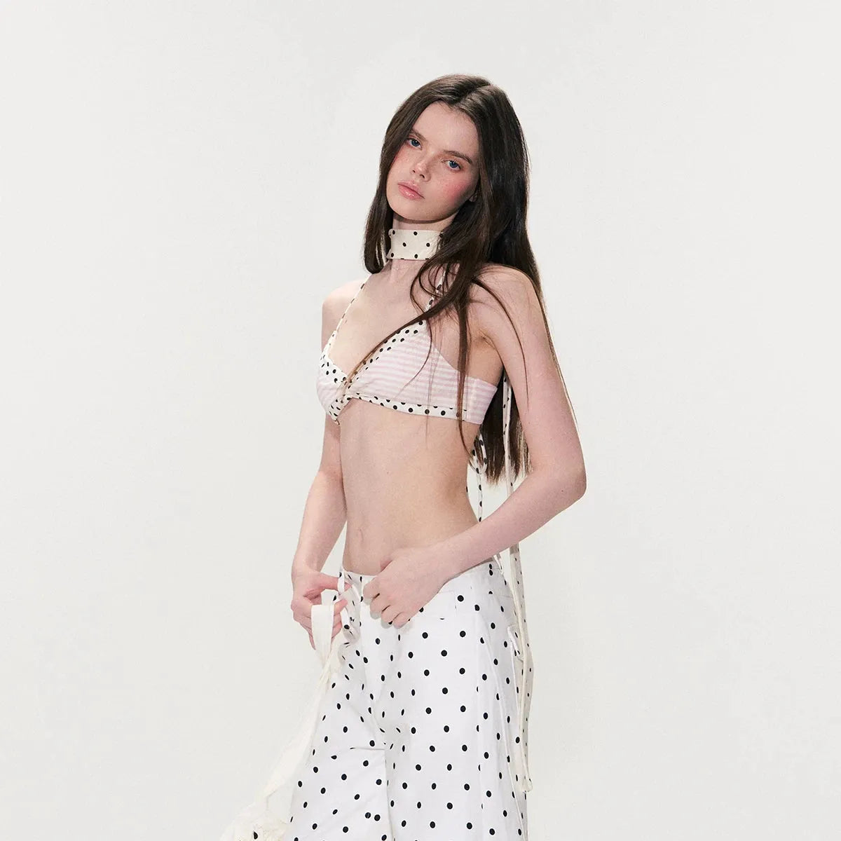 Color-Block Polka Dot Triangle Bralette Top
