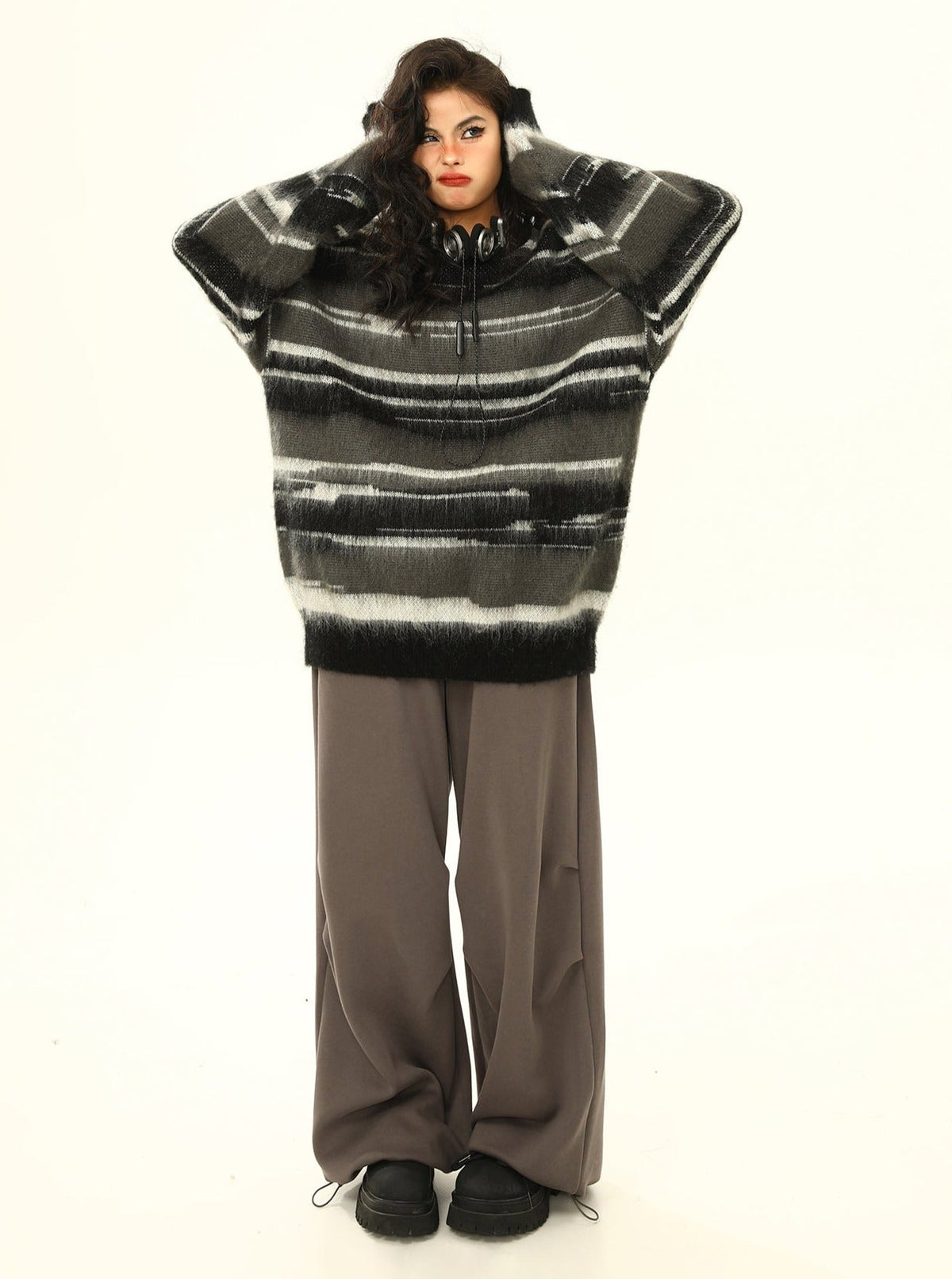 Fuzzy Striped Oversized Knit Sweater