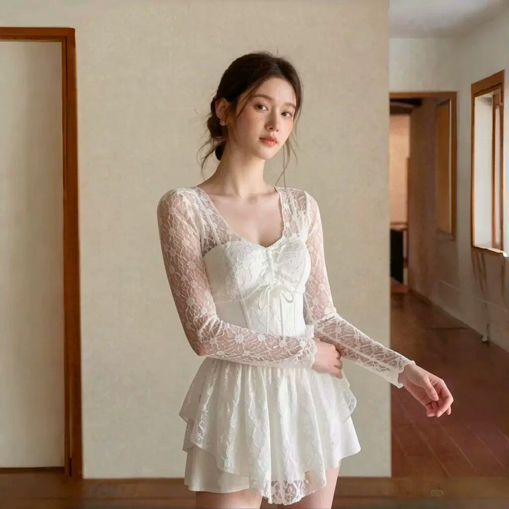 Moonlit Lace Corset Swim Dress
