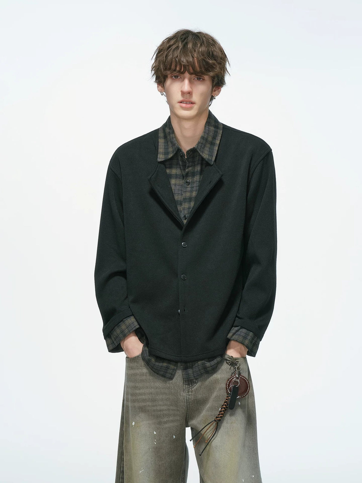 Hearthlayer Plaid Collar Knit Shirt