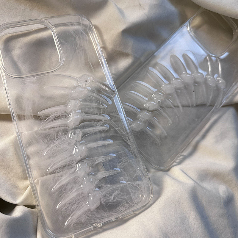 原创白色晕染鱼骨适用苹果15Promax手机壳iPhone14Pro高级感17Promax手工硬壳16Pro小众11情侣16防摔套13潮12