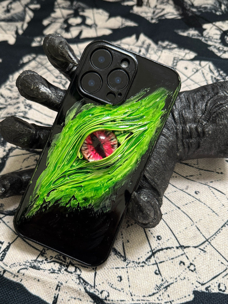 Handmade Silicone Cream Glue 3D Cthulhu Phone Case for iPhone 17, 16 Pro Max, Niche 15 Pro, Luminous Eyes 13, Contrast Color 14, Personalized Models, Mini Protective Cover