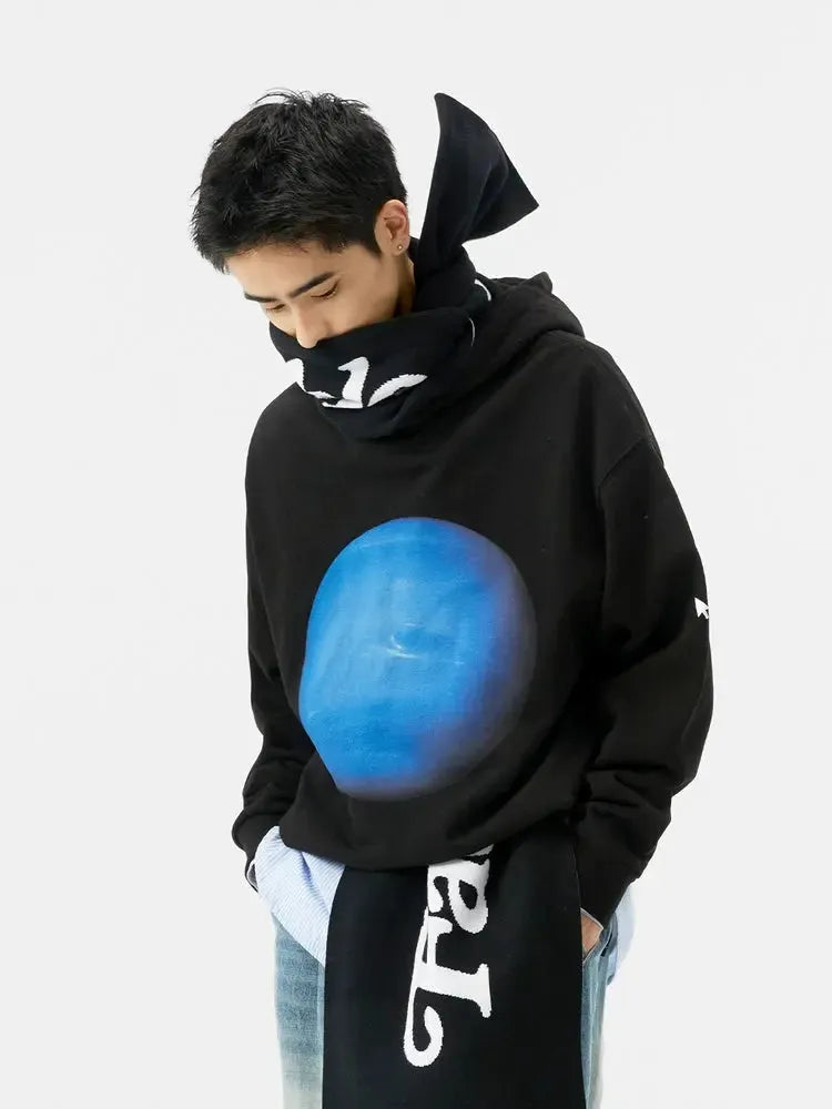 Black Washed Print Hoodie