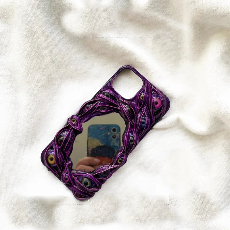 Dark Purple Horror Phone Case Venom Cat Eyes Handmade Mirror Cover for Iphone 15 14 13 12 11 8 Plus Case Poco F3 S22 Ultra Case