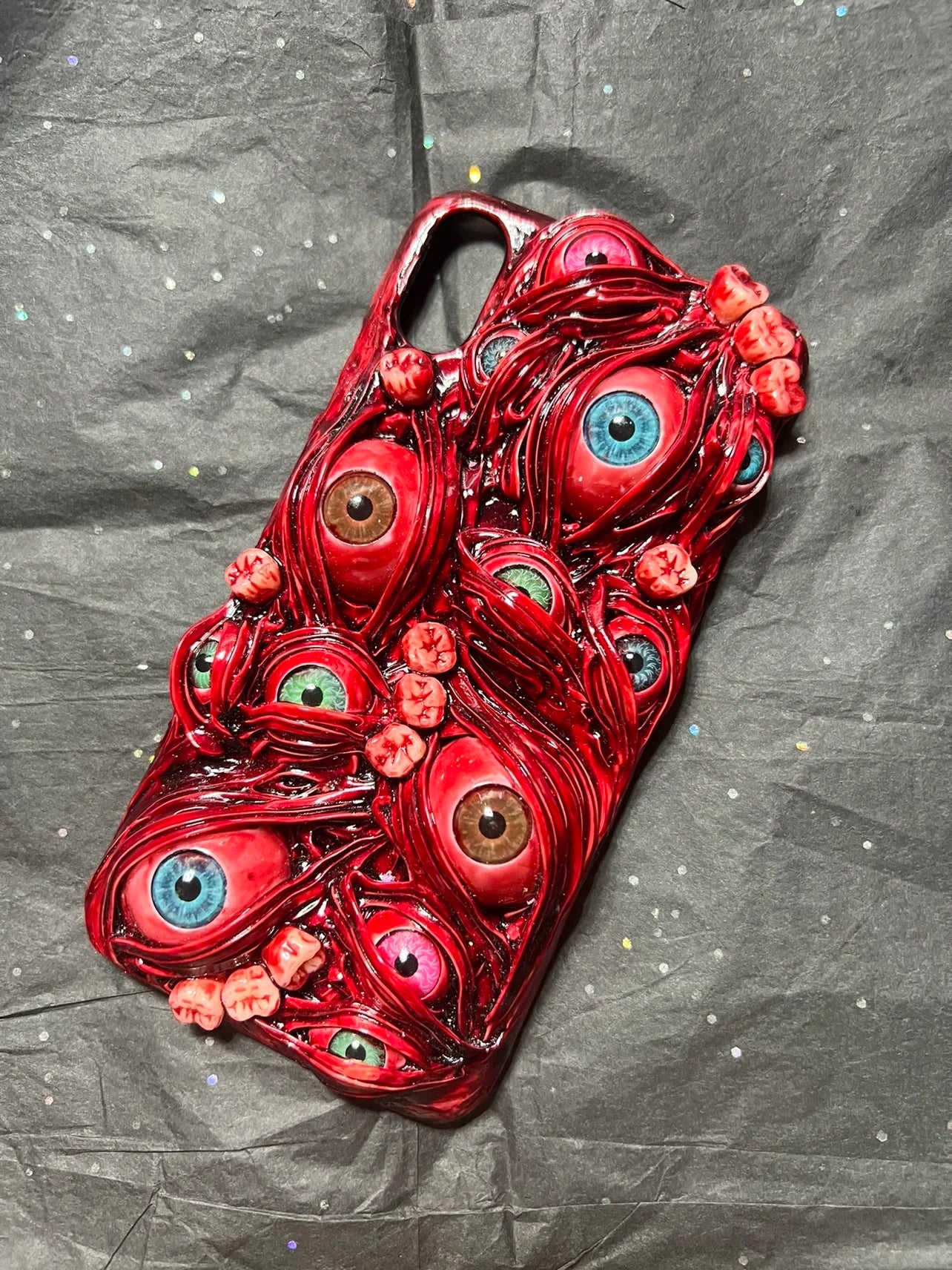 3D Phone Case Gothic Scary Red Eyes Teeth Phone Cover Handmade Monster Iphone 11 Case 12 13 14 15 Pro Max Xs XR 7 8 Plus Cover