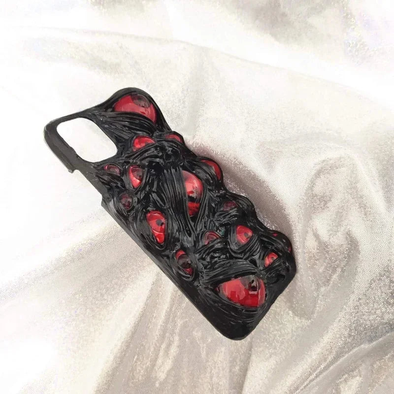 3D Gothic IPhone Case- Eyes in Black Decoden Handmade Designer Case for All IPhone Models Iphone 15 Horror Scary Phone Case