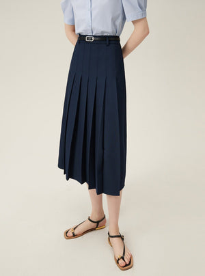 A-line High Waist Pleated Long Skirt