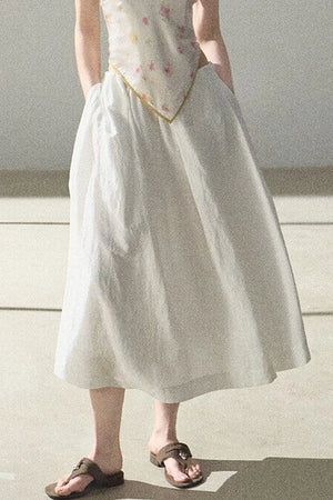 A-Line Lyocell Linen Midi Skirt