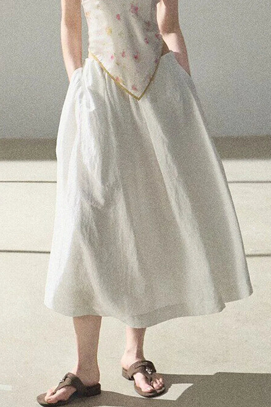 A-Line Lyocell Linen Midi Skirt