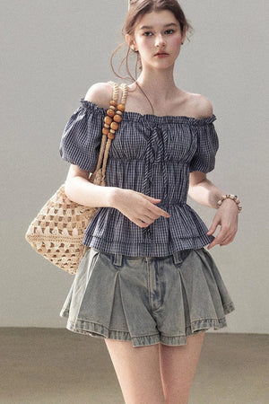 A-Line Pleated Denim Skirt