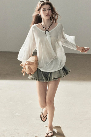 A-Line Pleated Denim Skirt