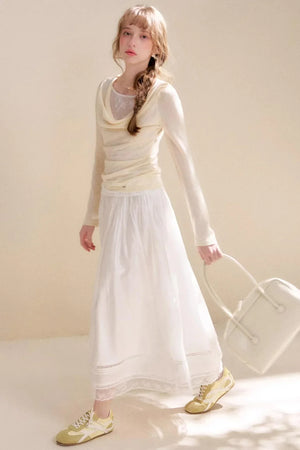 Acetate Lace Pleated Long Skirt