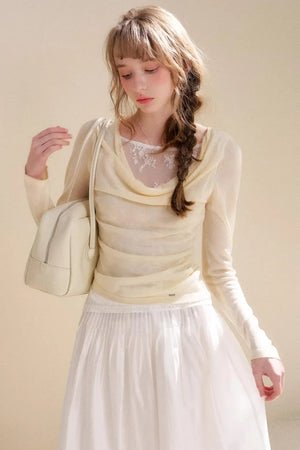 Acetate Lace Pleated Long Skirt