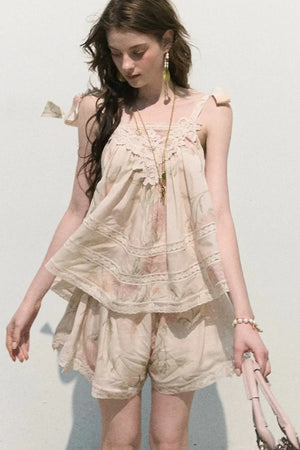 Acetate Linen Backless Camisole Set-Up