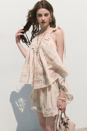 Acetate Linen Backless Camisole Set-Up