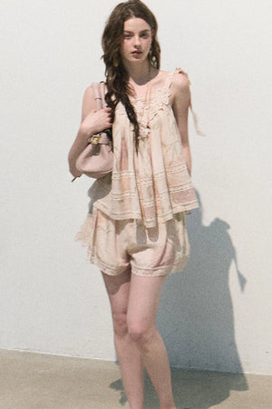 Acetate Linen Backless Camisole Set-Up