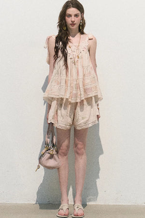 Acetate Linen Backless Camisole Set-Up