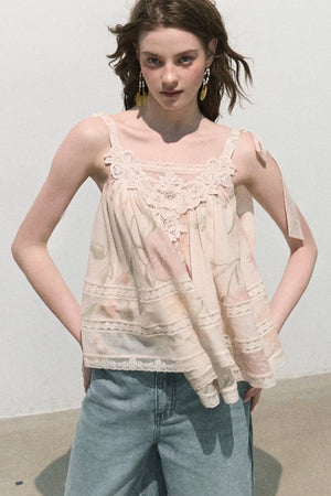 Acetate Linen Backless Camisole Set-Up
