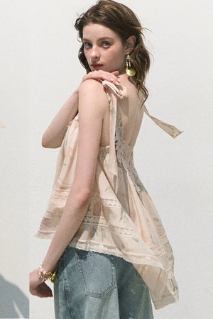 Acetate Linen Backless Camisole Set-Up