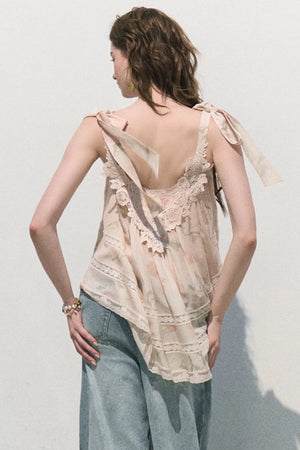 Acetate Linen Backless Camisole Set-Up
