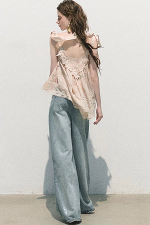 Acetate Linen Backless Camisole Set-Up