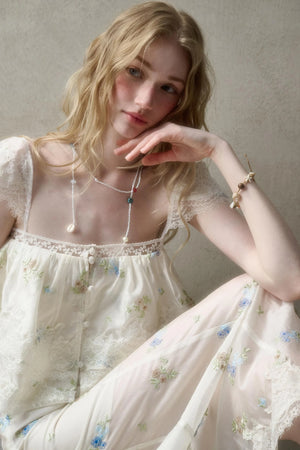Airy Floral Ensemble Long Lace Skirt Set-Up