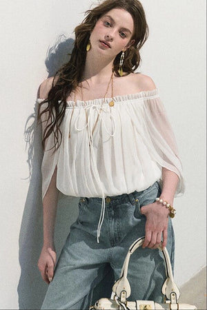 Airy Off-Shoulder Chiffon Blouse