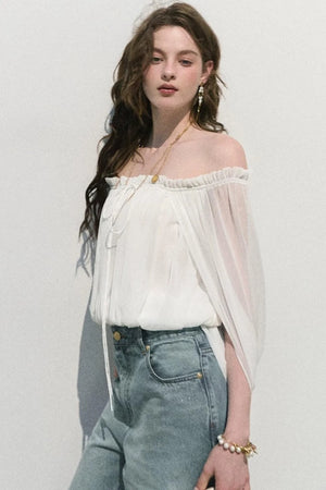 Airy Off-Shoulder Chiffon Blouse