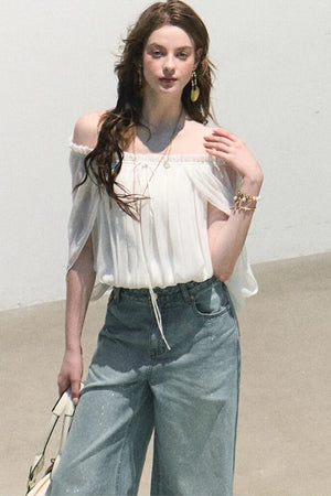Airy Off-Shoulder Chiffon Blouse