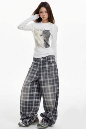 American Check Scimitar Wide-leg Pants
