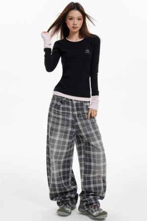 American Check Scimitar Wide-leg Pants