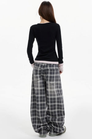 American Check Scimitar Wide-leg Pants