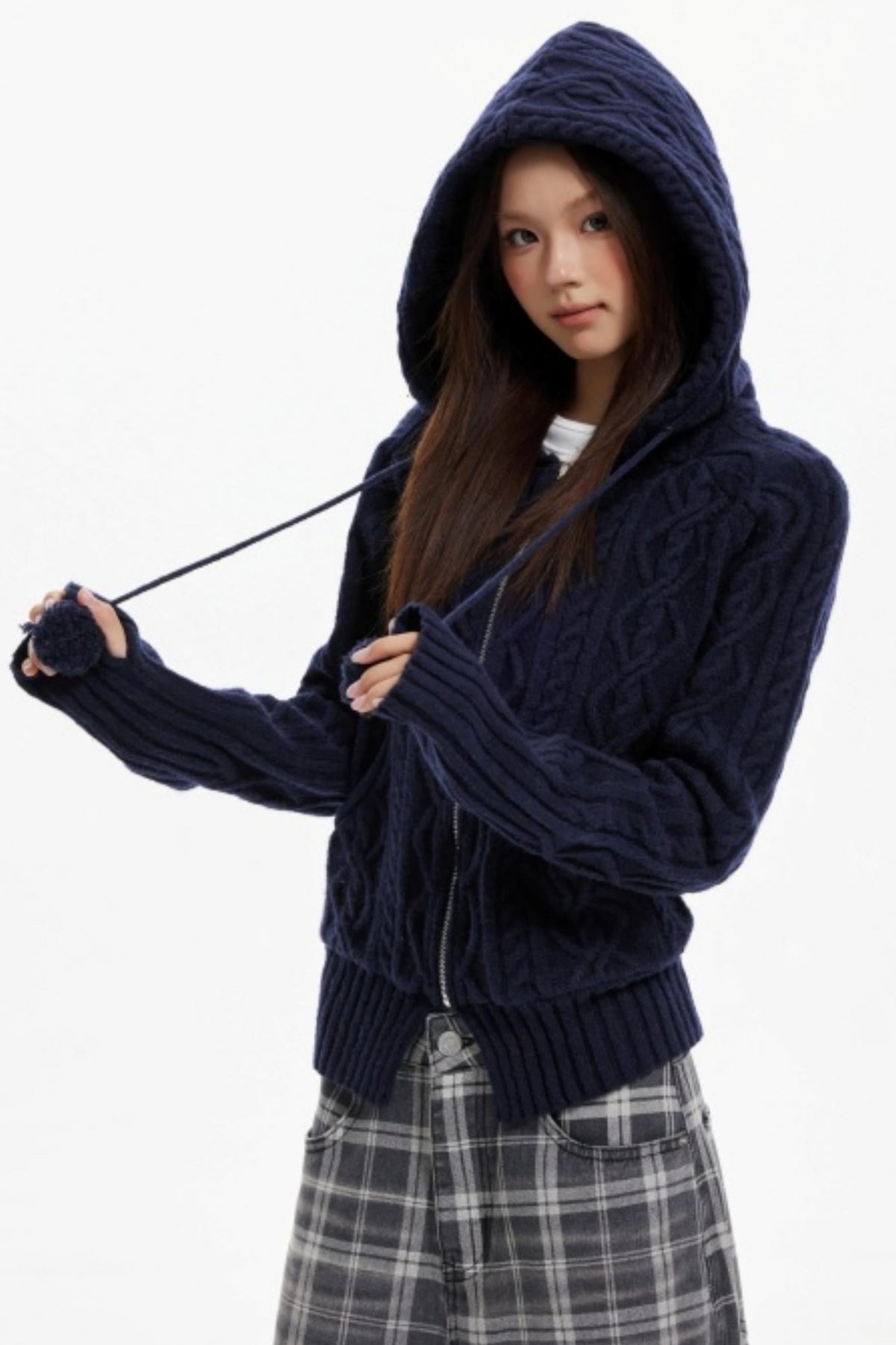 American Hooded Cable Knit Sweater
