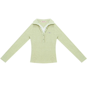 American Lace Polo Collar Knit Top