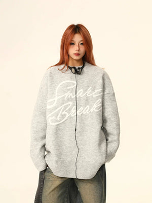American letter knit sweater jacket
